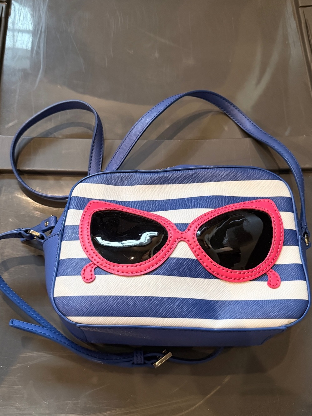 Kate spade blue and white stripe sunglasses crossbody bag purse